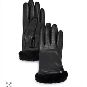 UGG Genuine Leather Gloves with Fur Cuff